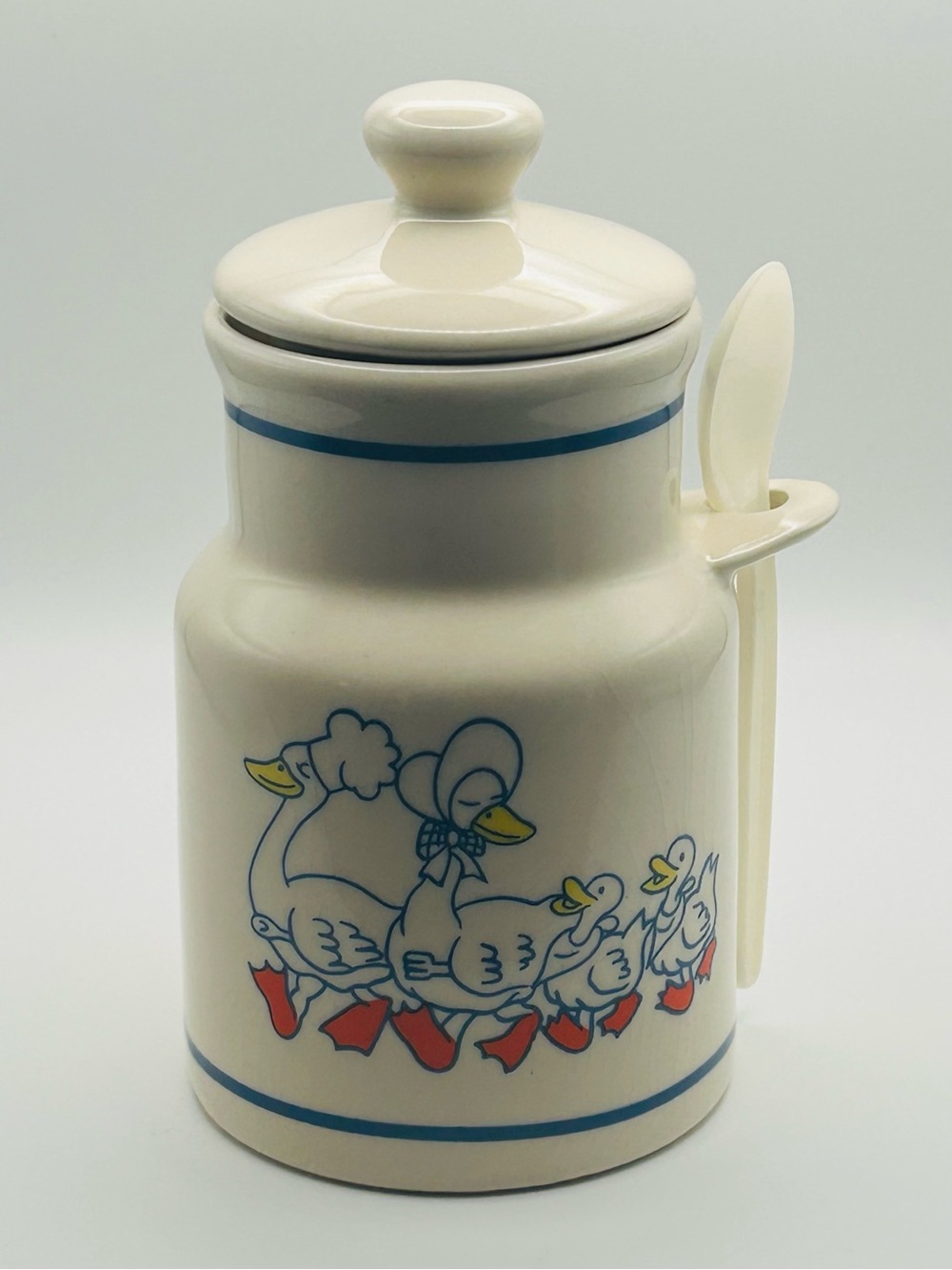 Vintage Goose Family Ceramic Canister with Lid | 1980s Country Kitchen Jar